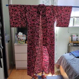 Pink and Black Floral Kimono
